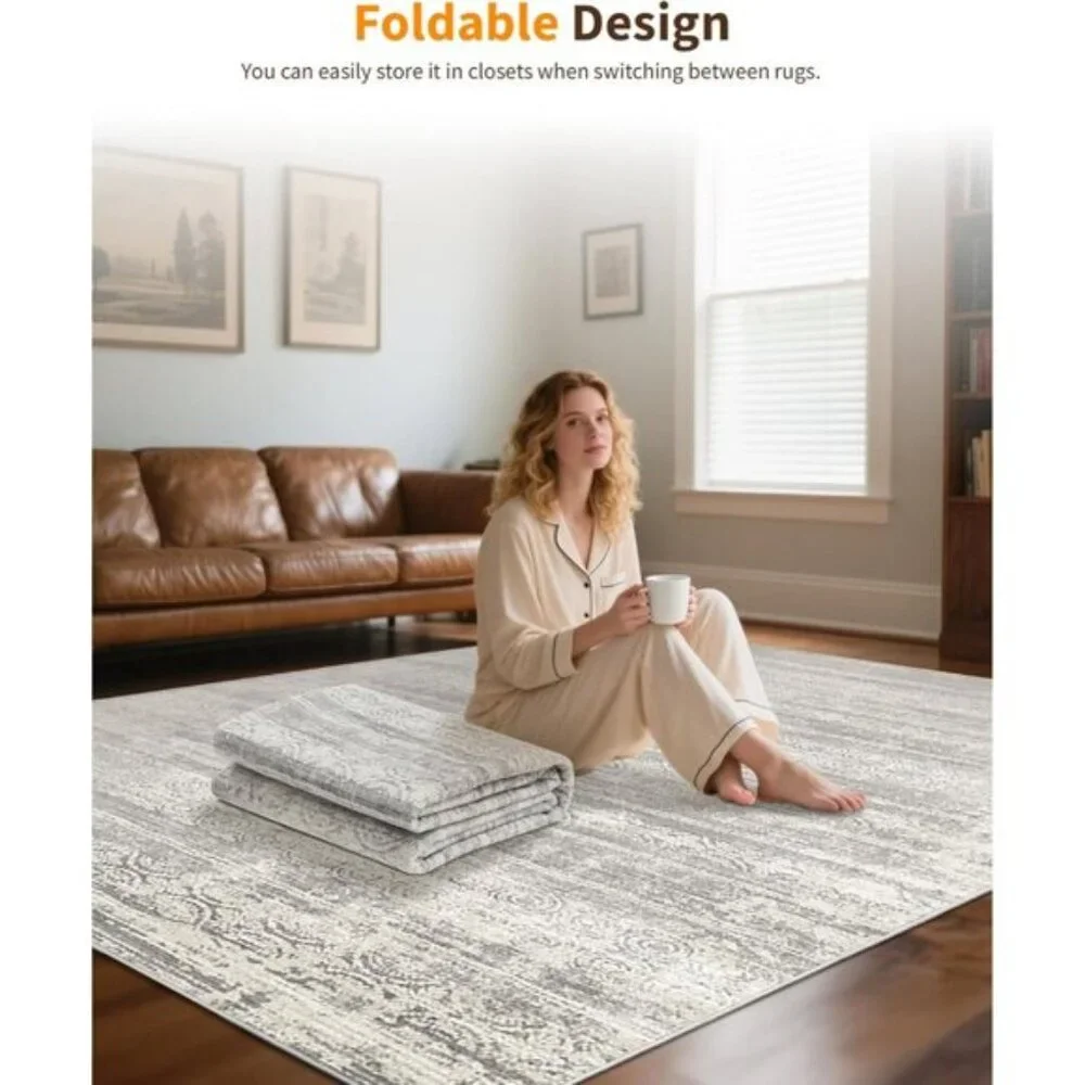 New 8x10 Charcoal Grey Area Rug, Washable Non-Slip Modern Carpet for Home